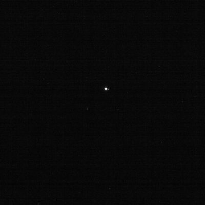 Image from NASA, acquired by the OSIRIS-REx NavCam1 imager on January 17, 2018, as part of an engineering test. The spacecraft had travelled nearly 64 million kilometers and saw the Earth and Moon as a few pixels of reflected sunlight.