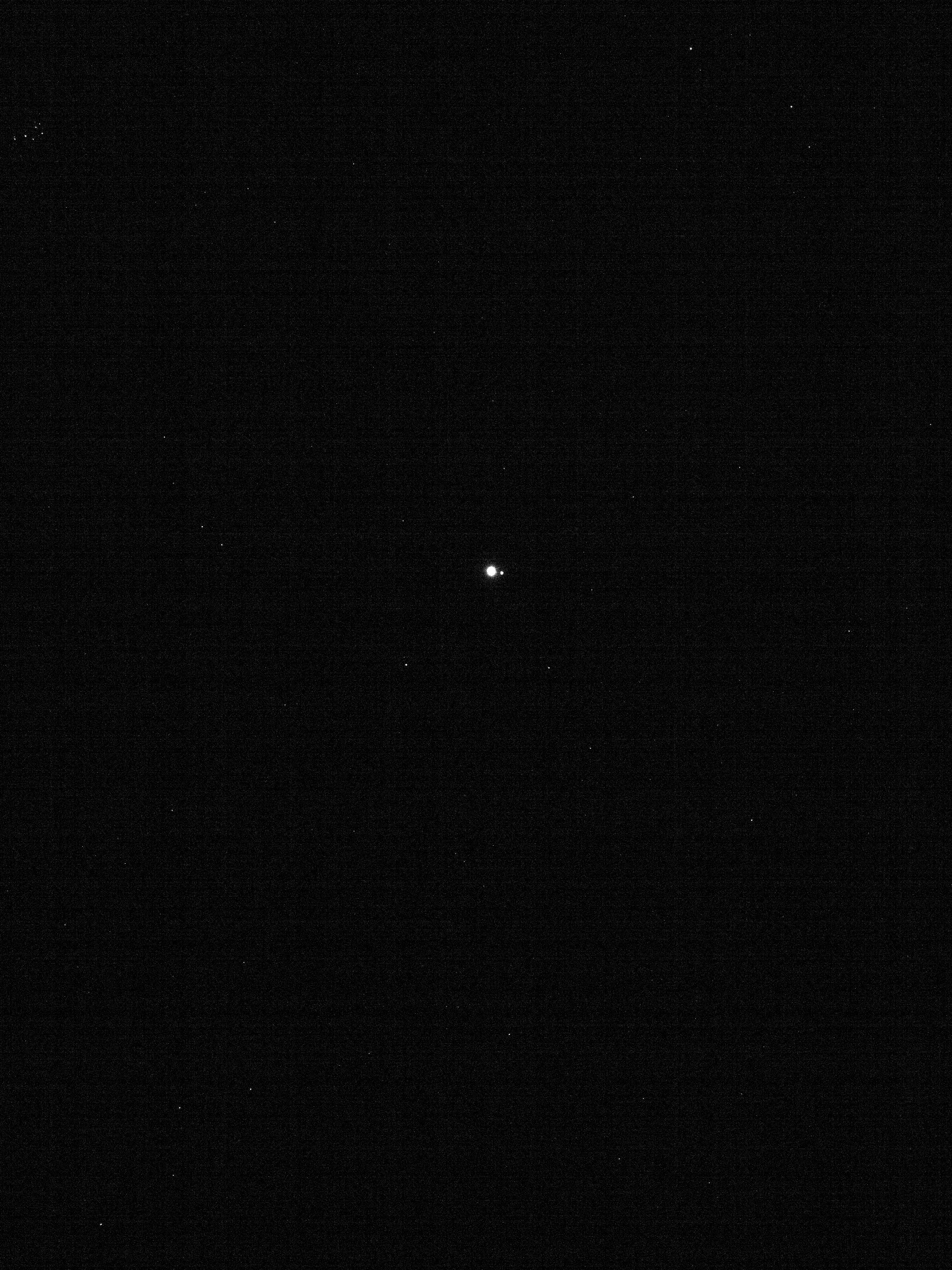Image from NASA, acquired by the OSIRIS-REx NavCam1 imager on January 17, 2018, as part of an engineering test. The spacecraft had travelled nearly 64 million kilometers and saw the Earth and Moon as a few pixels of reflected sunlight. 